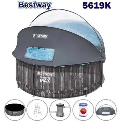 Bestway Басейн с метална конструкция и сенник, Bestway 5619K Steel Pro Max, 366x122см, с филтърна помпа, стълба и покривало (5619K Steel Pro Max)