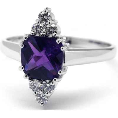 Klenoty Budín Ručně vyrobený prsten z bílého zlata s ametystem a diamanty J 28476 17