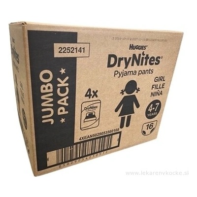 Kimberly-Clark HUGGIES DryNites M pro dívky 4-7 let 17-30 kg 64 ks