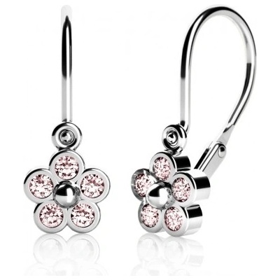 Couple, Dětské náušnice Karsin v bílém zlatě s růžovými zirkony, Brizura dětská, 585-53-3-1020.1B00.0.00.008.14