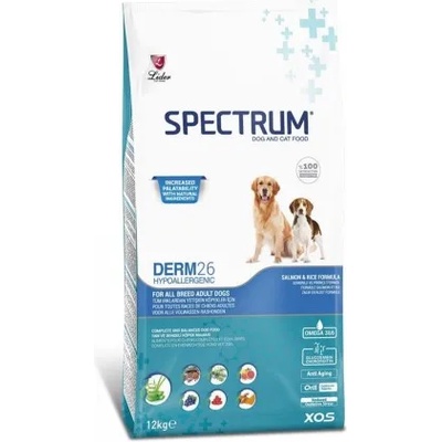 LIDER Spectrum Adult Dog Food Derm 26 - Пълноценна храна за израснали кучета с чувсвителни кожа или козина, за всички породи, с риба 12 кг, Турция