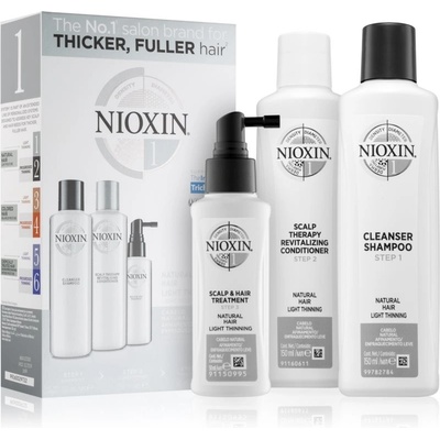 Nioxin System 1 čistiaci šampón 150 ml + revitalizačný kondicionér pre pokožku hlavy 150 ml + starostlivosť na vlasy a vlasovú pokožku 50 ml darčeková sada