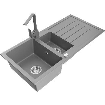 Mexen Andres гранитна мивка с 1, 5 камери с отцедник и кухненски смесител Rita, сив - 6515-71-670300-71 (6515-71-670300-71)