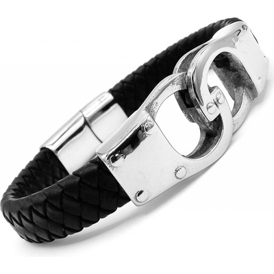 Steel Jewelry náramek pánský černý kožený s kombinací chirurgické oceli NR231023