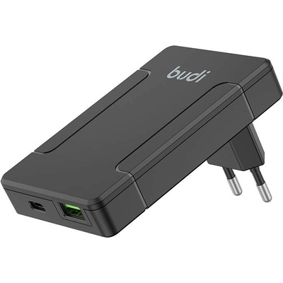 Budi Универсално зарядно устройство Budi, USB + USB-C, PD 65W + EU/UK/US/AU, черно (337)