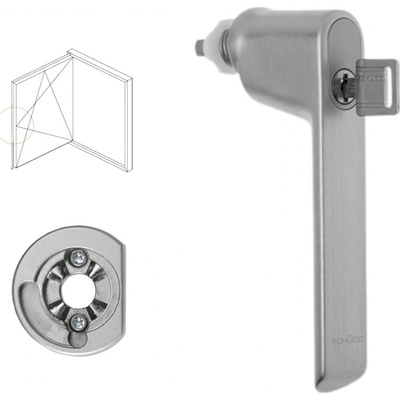 SchücoUzamykatelná nástrč. klika typ. 2 včetně rozety Barva: INOX - nerezová ocel, Varianta pro: Levé křídlo 247660 247669