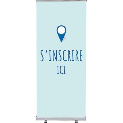 Jansen Display Set Roll-baneru Budget s vytištěným motivem, Přihlášení, modrý, francouzština, 870 x 2080 mm – Hledejceny.cz