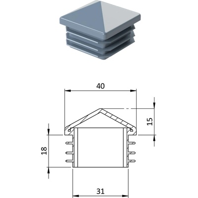 Krytka plastová se stříškou 40 x 40 mm, šedá