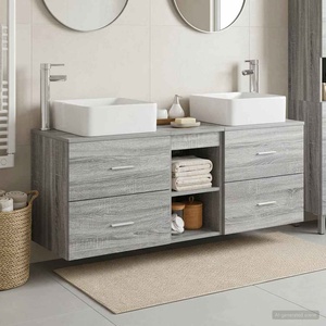 vidaXL Комплект шкафове за баня 3 бр. Сив Сонома 129 x 41 x 80 см (3405824)
