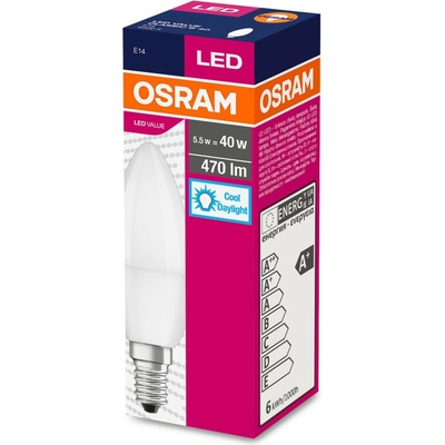 Osram Žiarovka LED FR 040 ean1066 non-dim, 4,9W/865 E14 6500K Value CLASSIC B