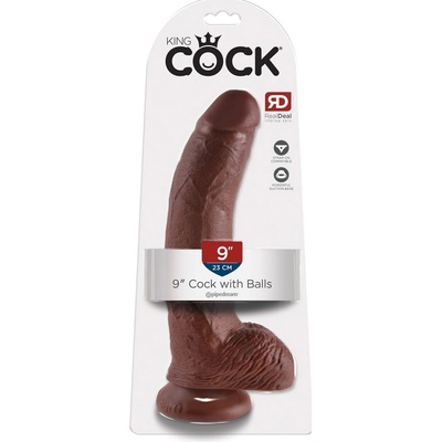 King Cock 9 velké připínací varlatové dildo 23 cm hnědé