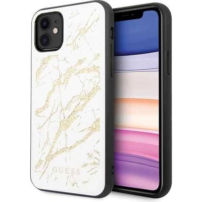 GUESS Marble Glass Case - дизайнерски кейс с висока защита за iPhone 11 (бял)