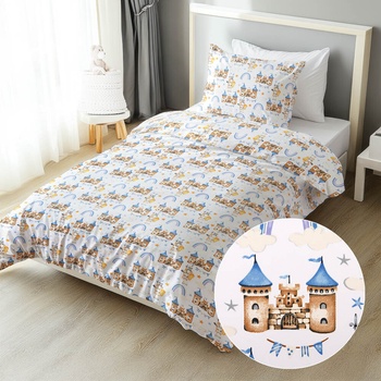 Biante bavlna obliečky Sandra SA-666 Modro-hnedé hrady a rytieri na bielom 140x220 70x90