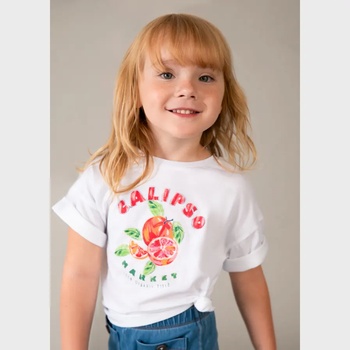 MAYORAL Бяла тениска къс ръкав с оранжева щампа плодове за мини момиче Mayoral