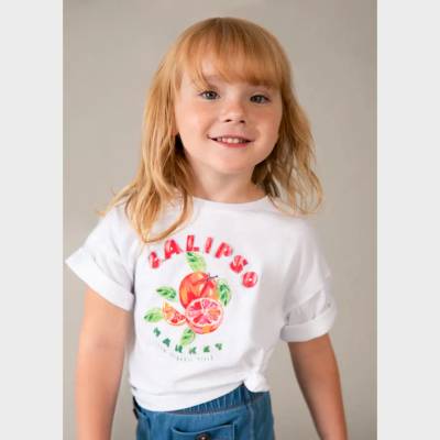MAYORAL Бяла тениска къс ръкав с оранжева щампа плодове за мини момиче Mayoral