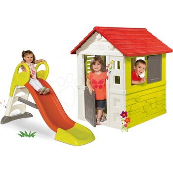 Smoby Set šmykľavka Toboggan KS 150 cm stredná a domček Nature playhouse so zvončekom