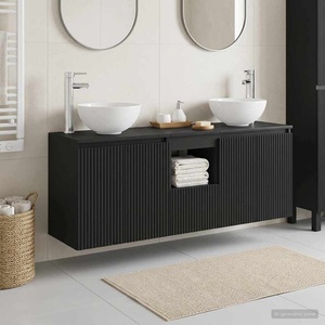 vidaXL Комплект шкафове за баня 3 бр. Черно 129 x 41 x 80 см (3405628)