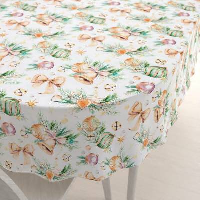 Biante Vánoční oválný ubrus PML-039 Baňky a zvonečky 100x140 cm