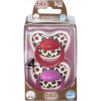 BIBI Silikónové cumlíky Happiness Dental Premium Duo Tiger Swiss univerzálne červená/ružová