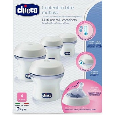 CHICCO Zásobníky víceúčelové na mateřské mléko s lahvovou násadkou Natural Feeling, 4ks