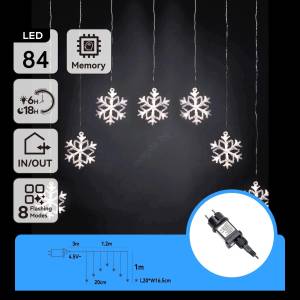Aigostar - LED външен гирлянд 84xLED/8 режима 1, 2x1m IP44 студено бяло снежинки (AI2135)