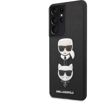 KARL LAGERFELD Saffiano Karl & Choupette Heads Case - дизайнерски кожен кейс за Samsung Galaxy S21 Ultra (черен)