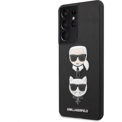 KARL LAGERFELD Saffiano Karl & Choupette Heads Case - дизайнерски кожен кейс за Samsung Galaxy S21 Ultra (черен)
