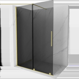 Mexen Velar плъзгаща се душ стена Walk-in 140 x 200 cm, графит 8 mm, златна четкане - 871-140-000-43-55 (871-140-000-43-55)