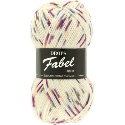 Drops Fabel Print 924 krémová s fialovou, modrou a lososovou