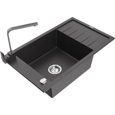Mexen Elias гранитна мивка с 1 корито с отцедник и кухненски смесител Rita, черен на пръски - 6511-76-670300-76 (6511-76-670300-76)