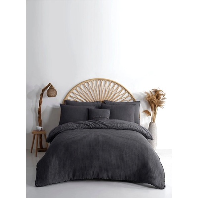 Mila Home Luxury Антрацитно единично спално бельо от памук Renforcé 140x200 cm Waffle Striped - Mila Home Luxury (MHBDL029S)