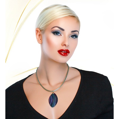 Foxette Přívěsek Achátové Srdce s koženým náhrdelníkem Měsíc JF 0344