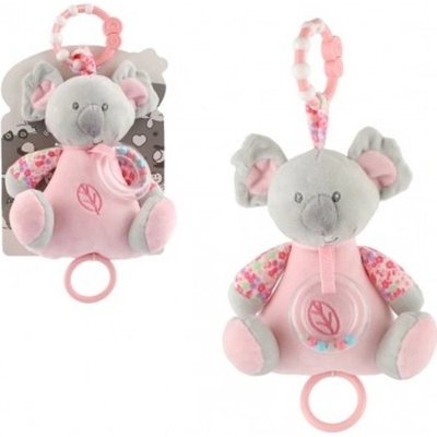Teddies Medveď koala hrkálka plyšová 19cm záves na post./kocka prírodná hračka stroj ružová