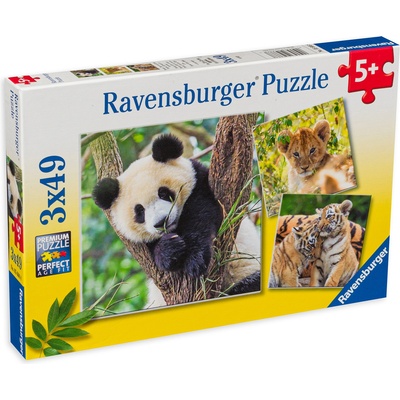 Ravensburger Пъзел Ravensburger от 3 x 49 части - Панда, тигър и лъв (5666)