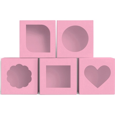 KRAFTHOUSE.EU Sada růžových čtvercových krabiček s okénkem | Romantické balení dárků – Zbozi.Blesk.cz