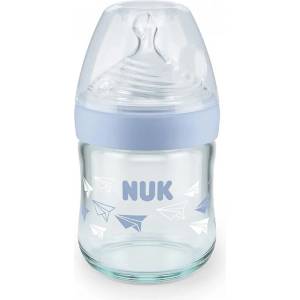Nuk Стъклено шише NUK Nature Sense - TC, Softer, 0+ месеца, 120 ml, Сини самолети (10747122)