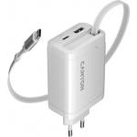 CANYON charger OnCharge 65RC Build-In Cable USB-C 65W 1xPD 1xQC EU White (CNS-CURC65ACW) - cybertrade