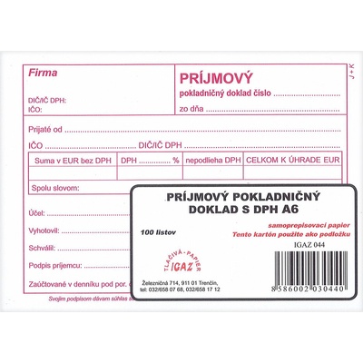 Igaz 44 Príjm.pokl.doklad s DPH A6sam