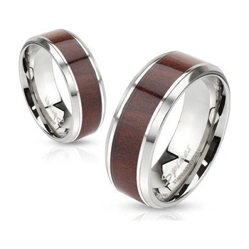 Šperky4U Ocelový prsten dekor dřevo OPR1499