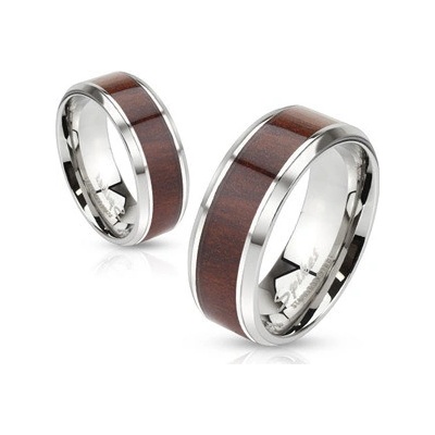 Šperky4U Ocelový prsten dekor dřevo OPR1499