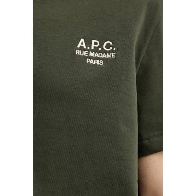 APC Памучна тениска A. P. C. standard rue madame GOTS в зелено с апликация COHBU. M26388 (COHBU.M26388)