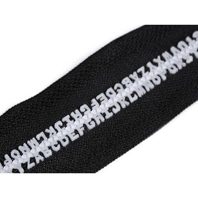 Kostěný zip šíře 5 mm délka 50 cm písmenka - 101 bílá