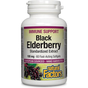 Natural Factors Black Elderberry Standardized Extract, 100 mg, 60 софтгел капсули, Natural Factors