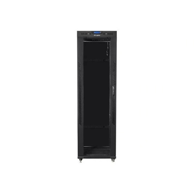 Lanberg стелажен шкаф 19" свободно стоящ 42U/600x800 (плосък пакет) със стъклена врата LCD черен v2 (ff01-6842-12bl)