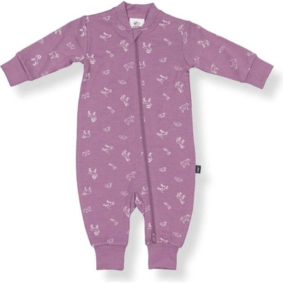 Little Flock of Horrors Dětský merino overal Mauve Animal