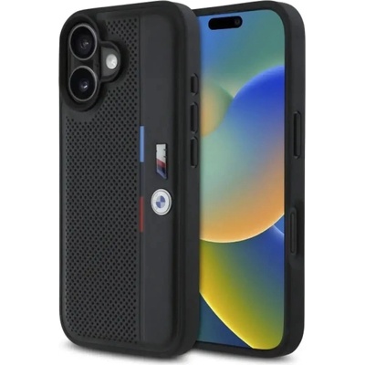 BMW Калъф за iPhone 16 BMW M с перфорирана трицветна линия - черен (3666339324049)