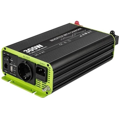 Kosun Měnič napětí výkon 300W čistý sinus UPS DC12V/AC230V USB černo-zelený KOS300-12