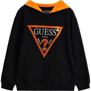 GUESS Спортен суичър без цип за момче в черно с плюшено оранжево лого Guess