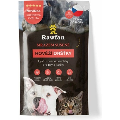 Rawfan Mrazem sušené Hovězí DRŠŤKY pro psy a kočky 25 g