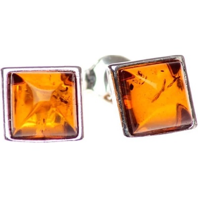 Reblan Minimalistické strieborné náušnice s jantárom NORO RENU100 07